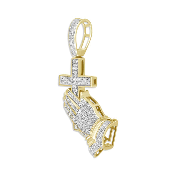 Titán by Adrian Gonzalez 10KT Yellow Gold 1/3 CTW Natural Diamond 43X22MM Praying Hands Pendant. Chain Not Included