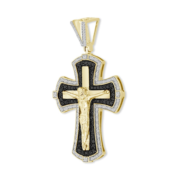 Titán by Adrian Gonzalez 10KT Yellow Gold 1 CTW Natural Diamond 50X28MM Crucifix Pendant. Chain Not Included