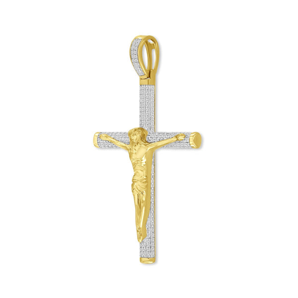 Titán by Adrian Gonzalez 10KT Yellow Gold 1/3 CTW Natural Diamond 53X28MM Crucifix Pendant. Chain Not Included