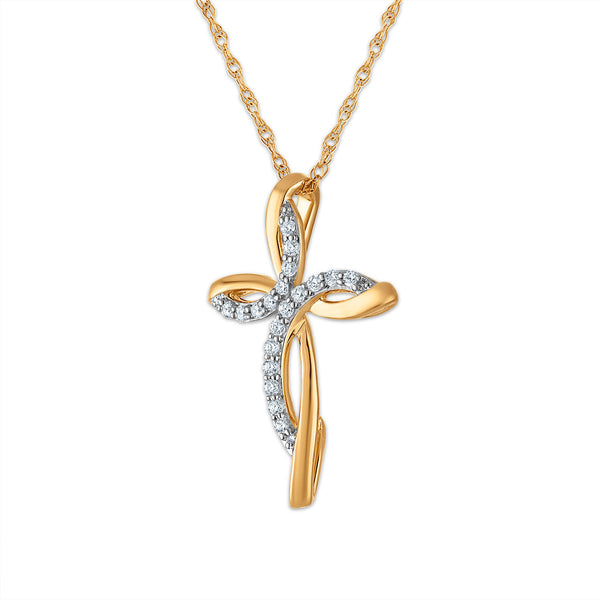 10KT Yellow Gold 1/10 CTW Natural Diamond 18-inch Cross Pendant