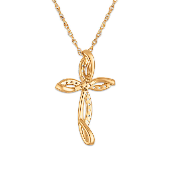 10KT Yellow Gold 1/10 CTW Natural Diamond 18-inch Cross Pendant