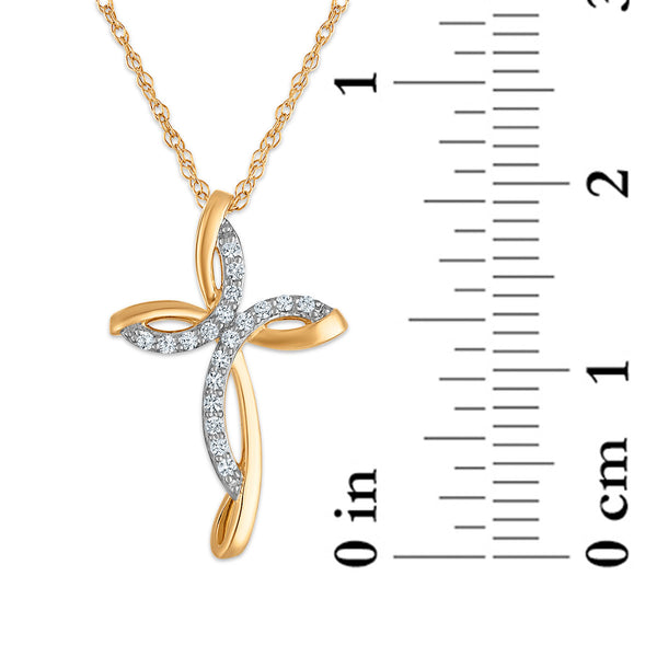 10KT Yellow Gold 1/10 CTW Natural Diamond 18-inch Cross Pendant