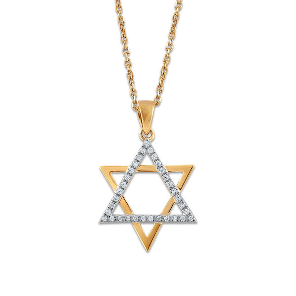 10KT Yellow Gold 1/10 CTW Natural Diamond 18-inch Star Of David Pendant