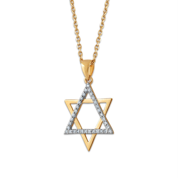 10KT Yellow Gold 1/10 CTW Natural Diamond 18-inch Star Of David Pendant
