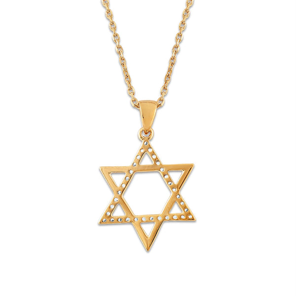 10KT Yellow Gold 1/10 CTW Natural Diamond 18-inch Star Of David Pendant