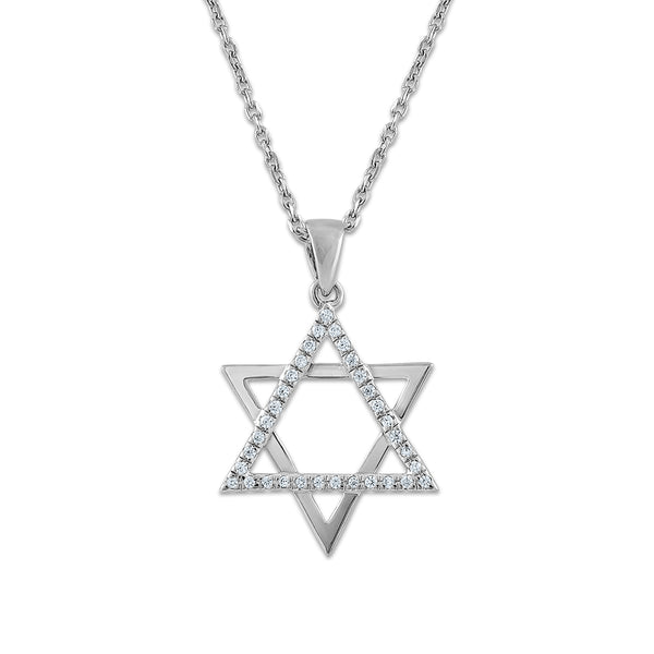10KT White Gold 1/10 CTW Natural Diamond 18-inch Star Of David Pendant