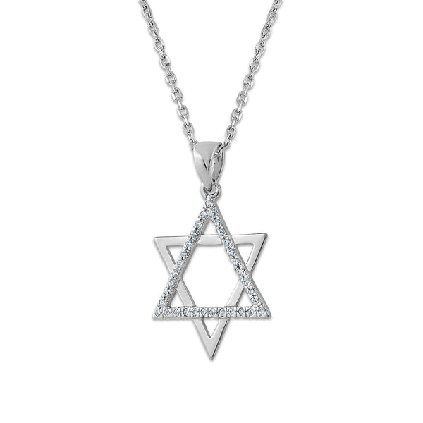 10KT White Gold 1/10 CTW Natural Diamond 18-inch Star Of David Pendant