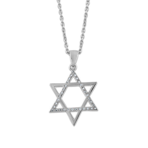10KT White Gold 1/10 CTW Natural Diamond 18-inch Star Of David Pendant