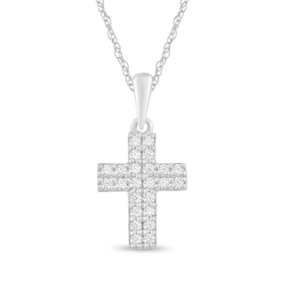 White Diamond Cross Pendant in 14KT Gold