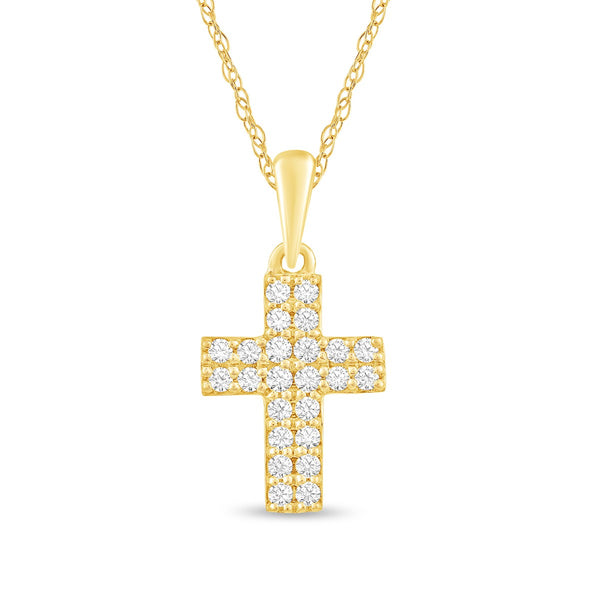 White Diamond Cross Pendant in 14KT Gold