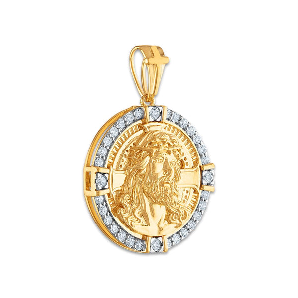 10KT Yellow Gold 3/4 CTW Natural Diamond 25X35MM Jesus Christ Religious Pendant. Chain Not Included