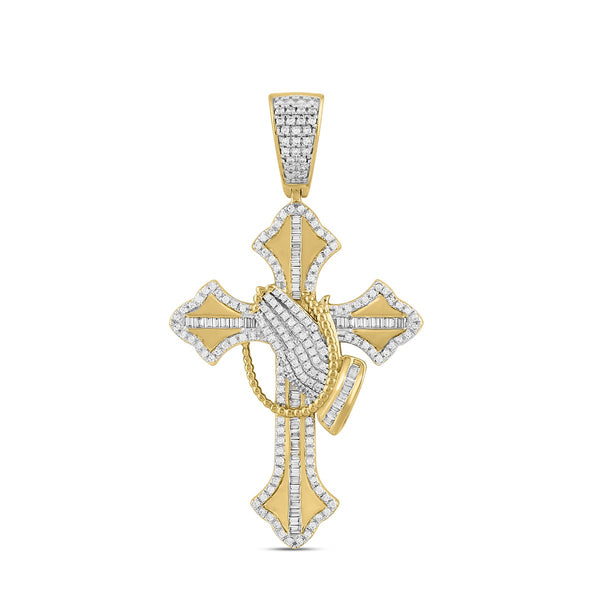 Titán by Adrian Gonzalez 10KT Yellow Gold 1 CTW Lab Grown Diamond Praying Hands On Cross Pendant. Chain not Included.