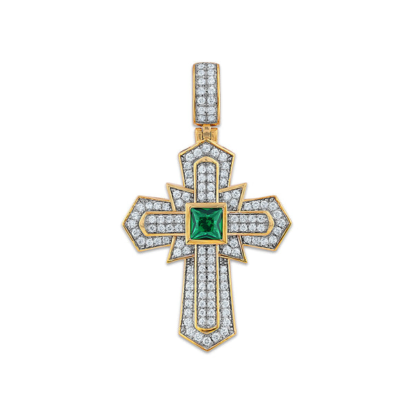 Green Emerald Cross Pendant in 925 Silver