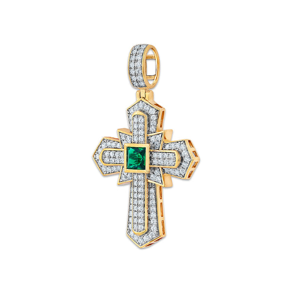 Green Emerald Cross Pendant in 925 Silver