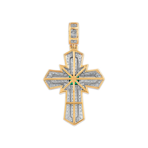 Green Emerald Cross Pendant in 925 Silver