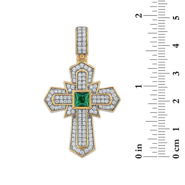 Green Emerald Cross Pendant in 925 Silver