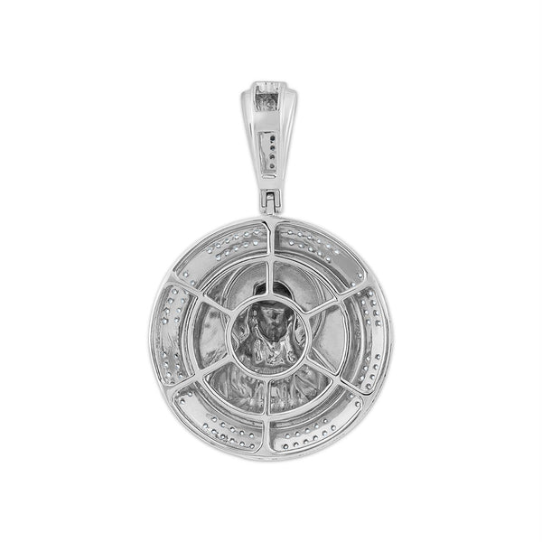 Gold Vermeil 1/4 CTW Lab Grown Diamond 36X23MM Sacred Heart Medallion Pendant. Chain not Included.