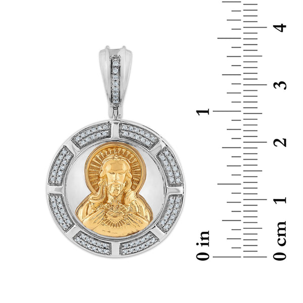 Gold Vermeil 1/4 CTW Lab Grown Diamond 36X23MM Sacred Heart Medallion Pendant. Chain not Included.