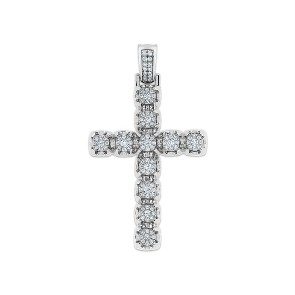Sterling Silver 3/4 CTW Lab Grown Diamond 50X29MM Cross Pendant. Chain not Included.