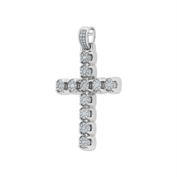 Sterling Silver 3/4 CTW Lab Grown Diamond 50X29MM Cross Pendant. Chain not Included.