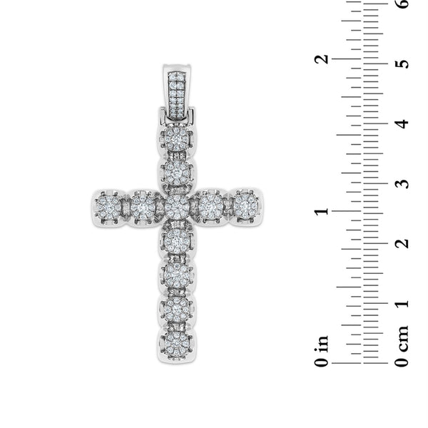 Sterling Silver 3/4 CTW Lab Grown Diamond 50X29MM Cross Pendant. Chain not Included.