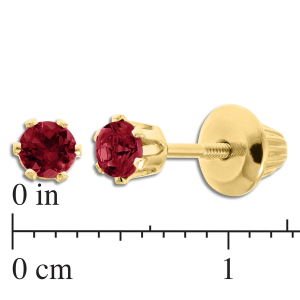 Kiddie Kraft 14KT Yellow Gold Round Ruby Childrens Birthstone Stud Earrings