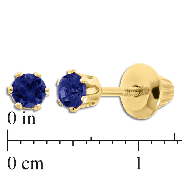 Kiddie Kraft 14KT Yellow Gold Round Sapphire Childrens Birthstone Stud Earrings