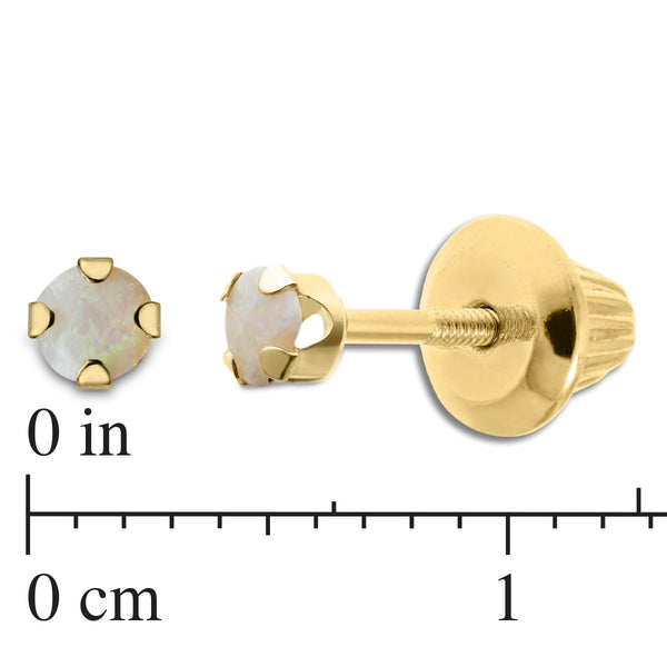 Kiddie Kraft 14KT Yellow Gold Round Opal Childrens Birthstone Stud Earrings