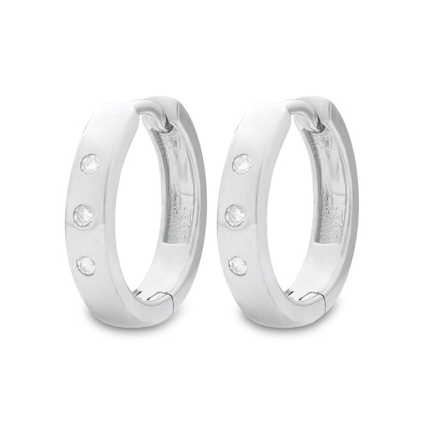 White Diamond Huggie Earrings in 925 Silver