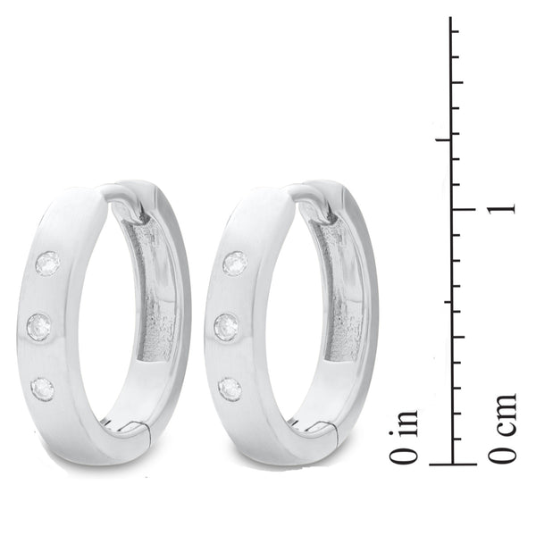 White Diamond Huggie Earrings in 925 Silver