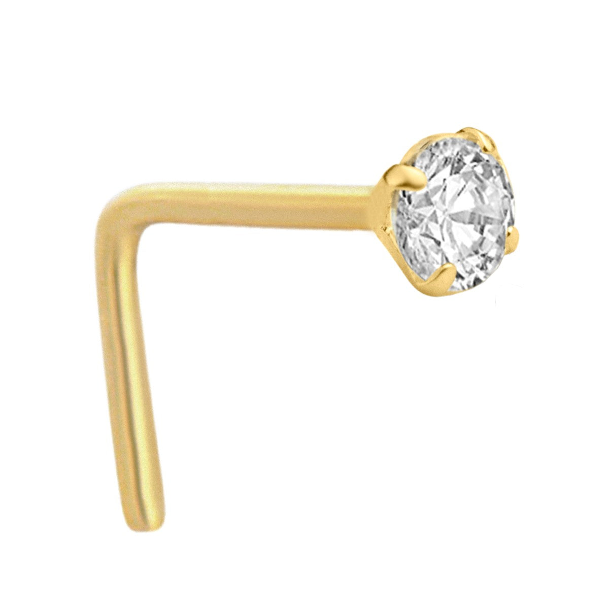 Lab Grown Diamond L Shaped Nose Ring in 14KT Yellow Gold