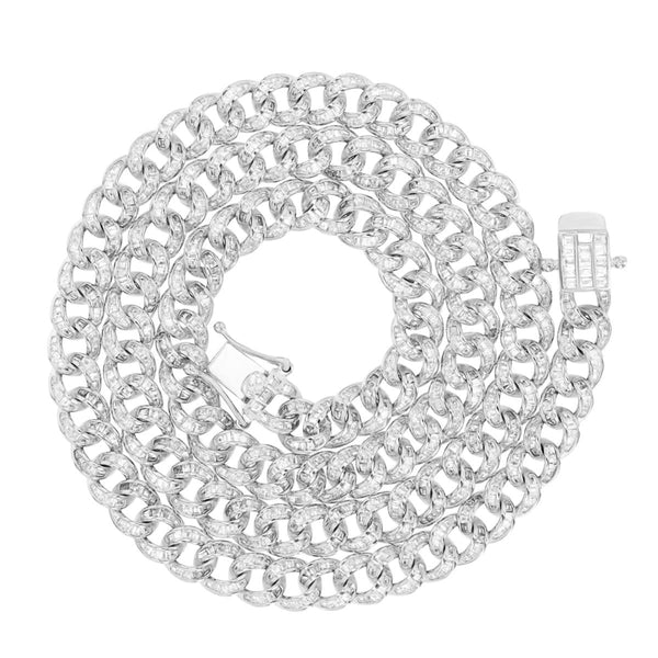 Luxe Layers Sterling Silver Baguette Cubic Zirconia 24-inch 8MM Cuban Link Chain