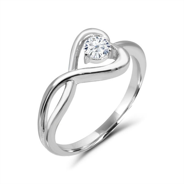 4MM Cubic Zirconia Heart Ring in Sterling Silver