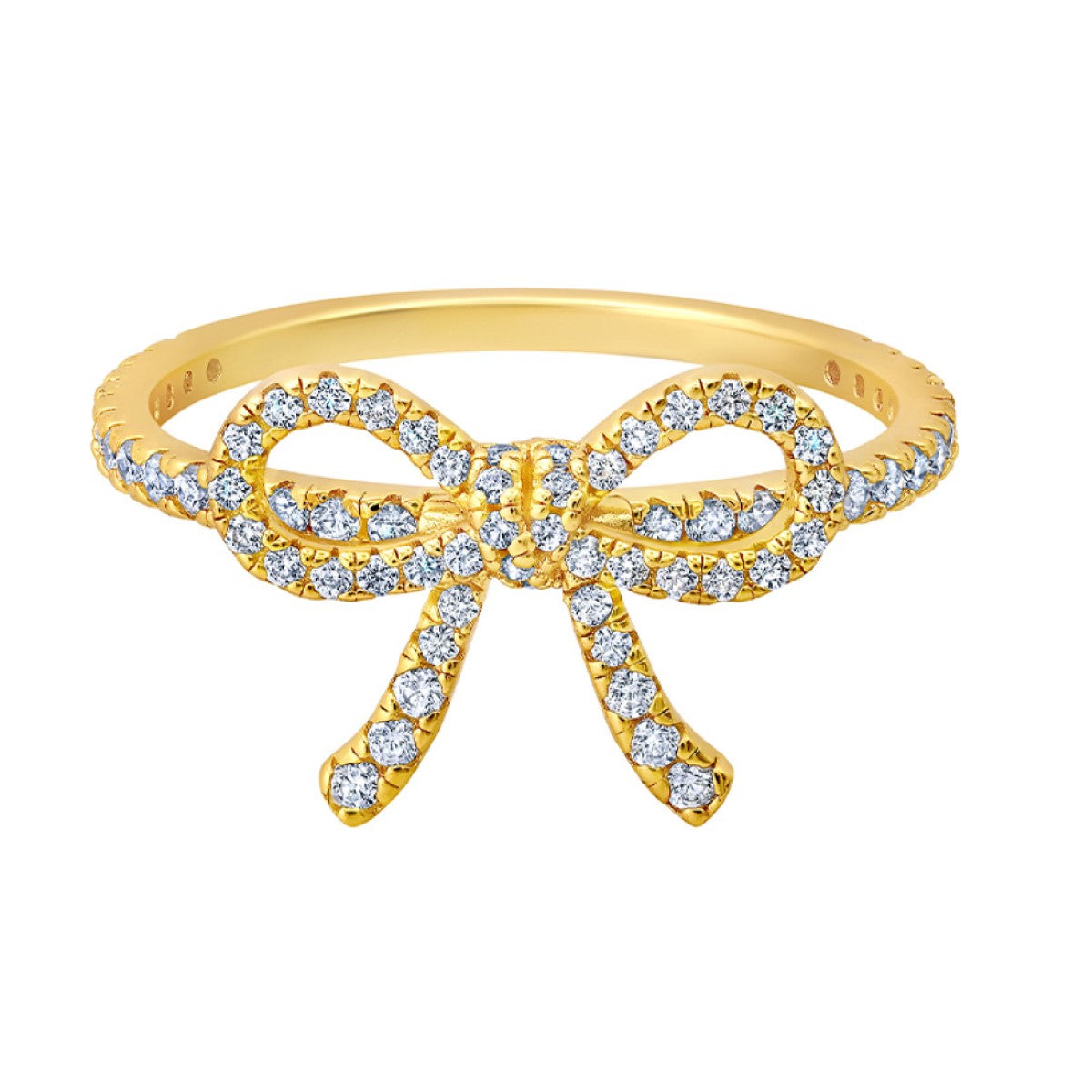 Crislu Cubic Zirconia Fashion Fairy-Tale Bow Ring in 18KT Yellow Gold Plated Sterling Silver. Size 7