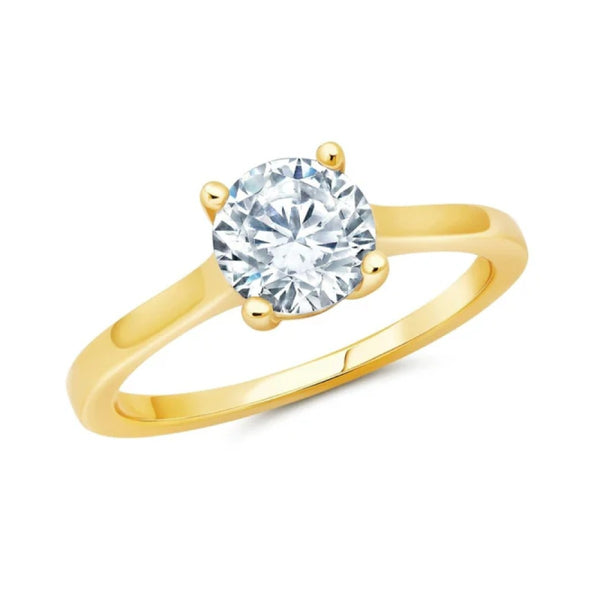 Crislu Cubic Zirconia Solitaire Ring in 18KT Yellow Gold Plated Sterling Silver. Size 7