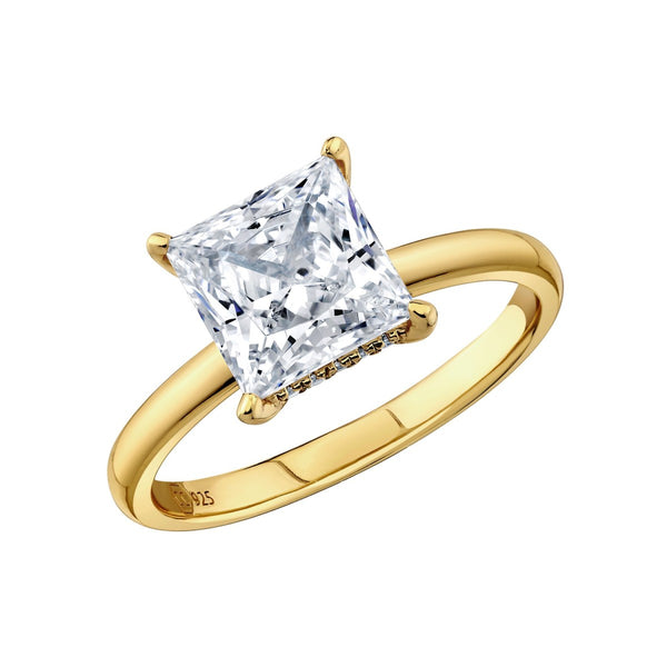 Crislu Platinum Plated Sterling Silver and Princess Cut Cubic Zirconia Solitaire Ring. Size 7