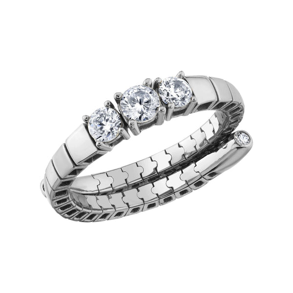 Crislu Platinum Plated Sterling Silver Cubic Zirconia Graduated Omega Wrap Ring