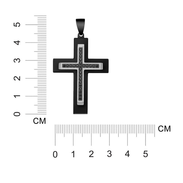 Titán by Adrian Gonzalez Black Stainless Steel 1/4 CTW Natural Diamond 29X40MM 24-inch Cross Pendant