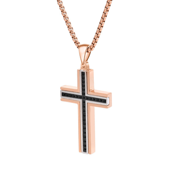 Titán by Adrian Gonzalez Two-Tone Stainless Steel 1/7 CTW Natural Diamond 26X40MM 24-inch Cross Pendant