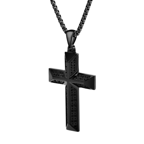Titán by Adrian Gonzalez Black Stainless Steel 1/3 CTW Natural Diamond 32X48MM 24-inch Cross Pendant