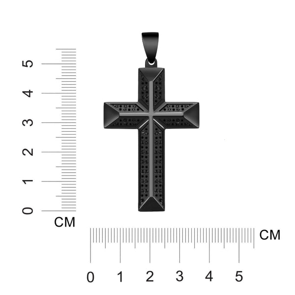 Titán by Adrian Gonzalez Black Stainless Steel 1/3 CTW Natural Diamond 32X48MM 24-inch Cross Pendant