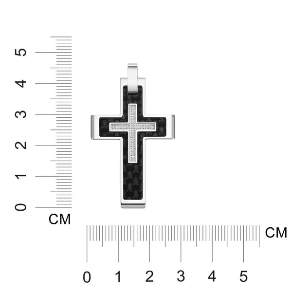 Titán by Adrian Gonzalez Stainless Steel 1/10 CTW Natural Diamond 27X42MM 24-inch Carbon Fiber Cross Pendant