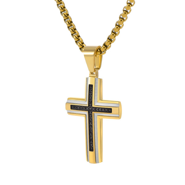 Titán by Adrian Gonzalez Yellow Stainless Steel 1/6 CTW Natural Diamond 27X37MM 24-inch Cross Pendant