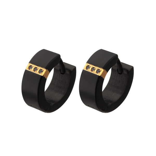 Inox Black Sapphire Accent Huggie Earrings in Black Stainless Steel
