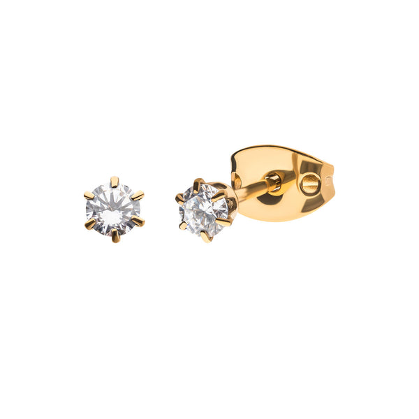 Inox Gold Plated Titanium and 3MM Cubic Zirconia Stud Earrings