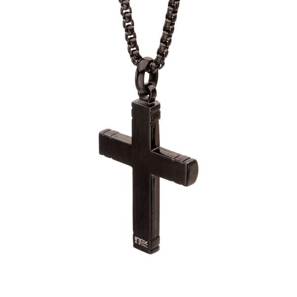 Inox 24-inch Black IP Stainless Steel Ebony Wood Cross Pendant