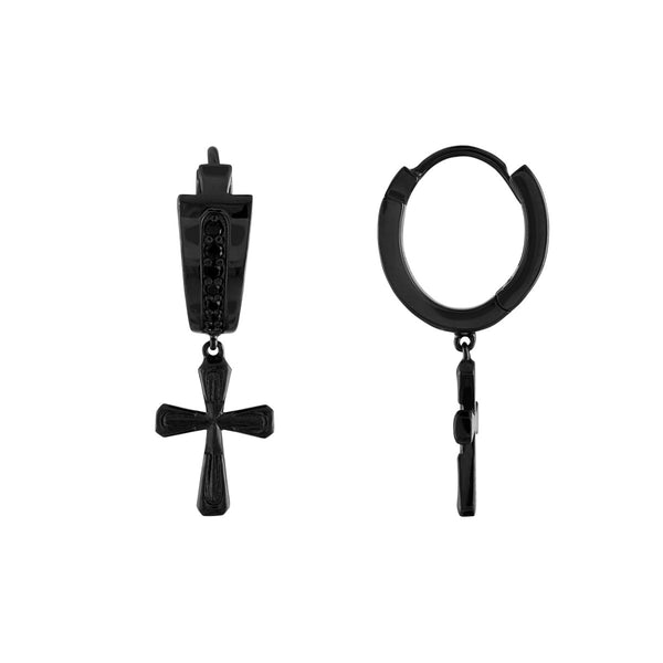 Bulova Black Ruthenium Plated Sterling Silver and Natural Diamond Cross Earrings