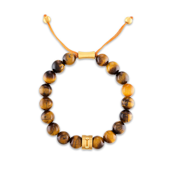 Yellow Stainless Steel 10MM Tiger Eye Bolo Bracelet