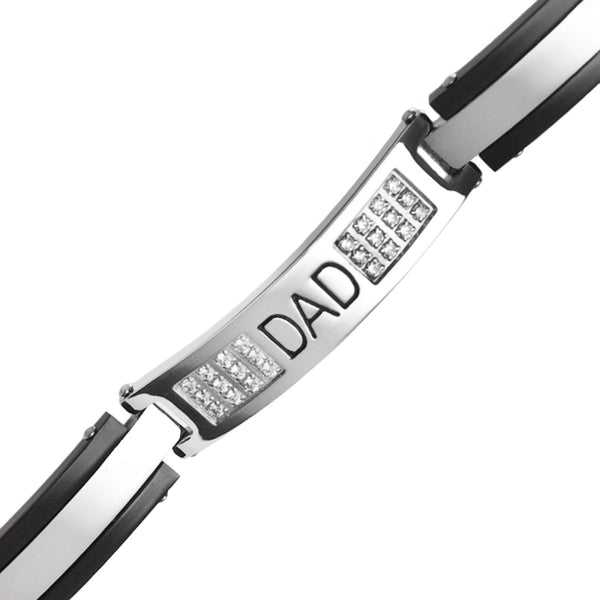 Stainless Steel and Cubic Zirconia 8.5-inch Dad Bracelet