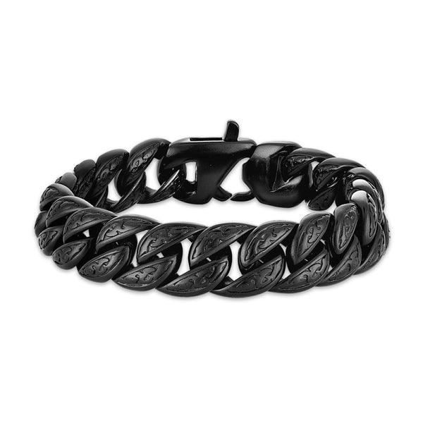 King by Simone I Smith Black 9-inch 15MM Curb Bracelet in Stainless Steel